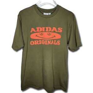 Adidas Originals Olive Green Tee with Orange Logo Size Medium